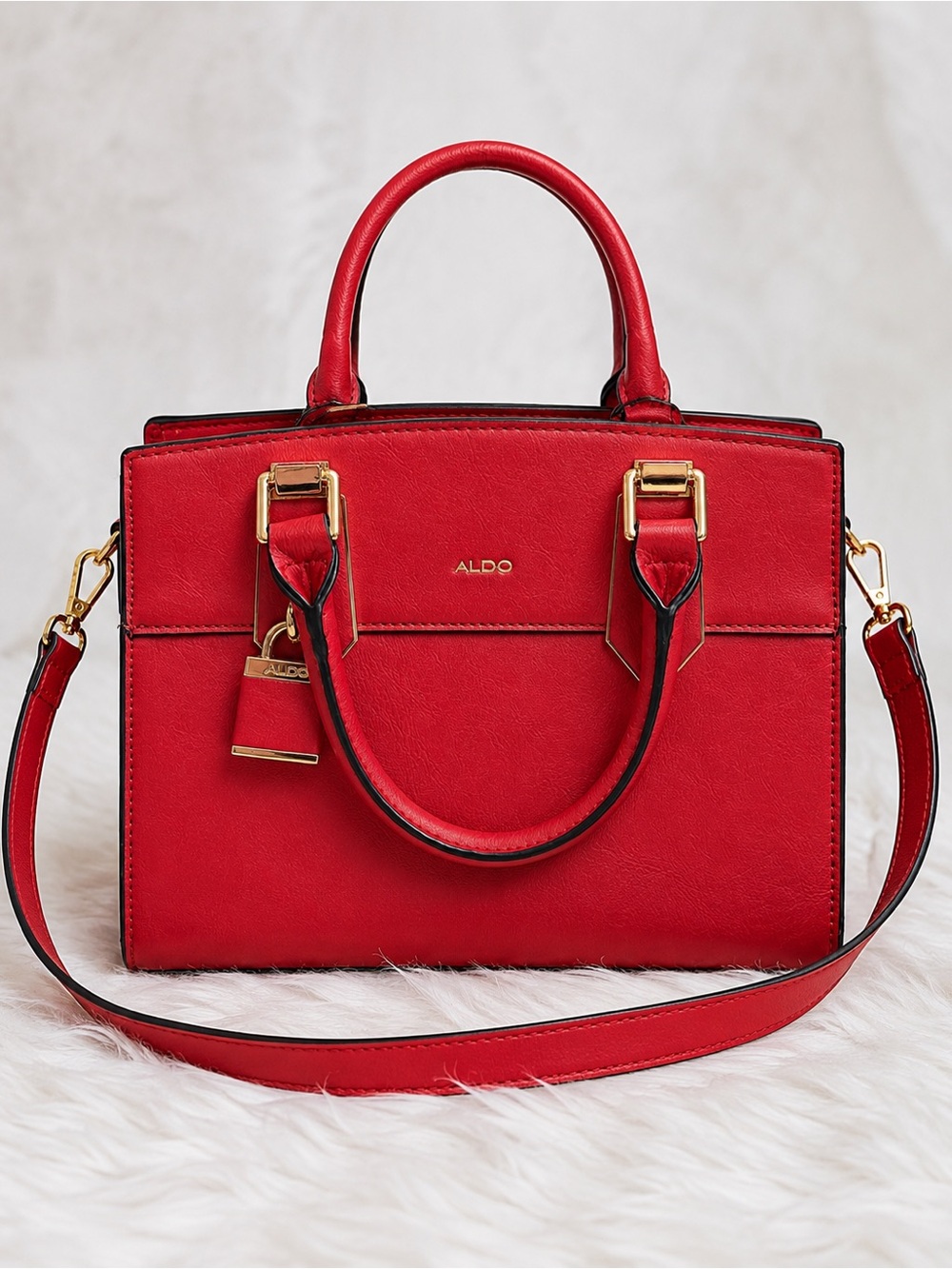 ALDO Red Satchel Bag w/ Shoulder Strap Gold Hardware